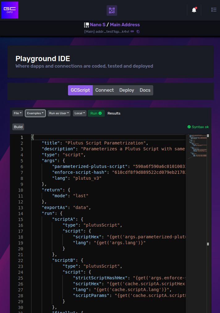 GameChanger Playground IDE screenshot